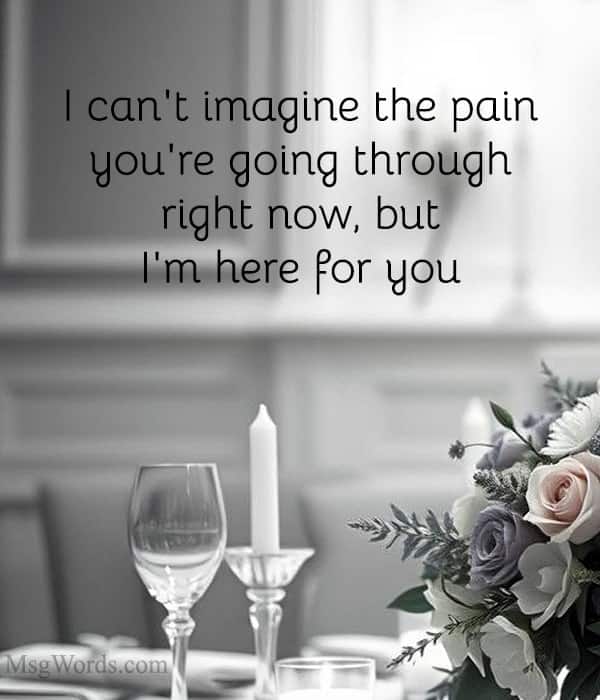 I can't imagine the pain you're going through right now, but I'm here for you.