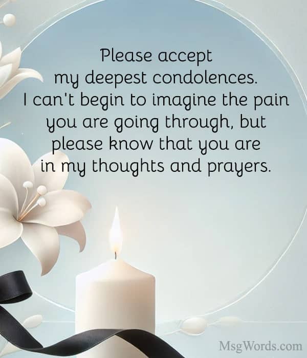 Please accept my deepest condolences. I can't imagine the pain you are going through, but please know that you are in my thoughts and prayers.