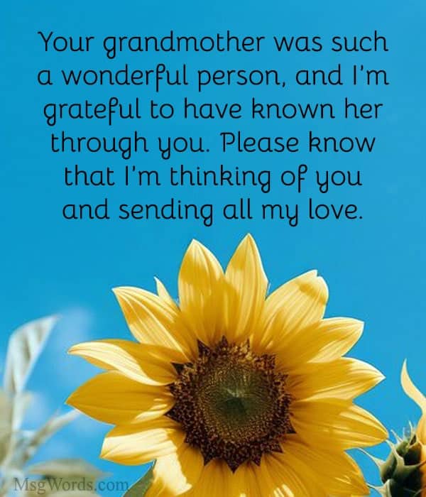 Your grandmother was such a wonderful person, and I’m grateful to have known her through you. Please know that I’m thinking of you and sending all my love.