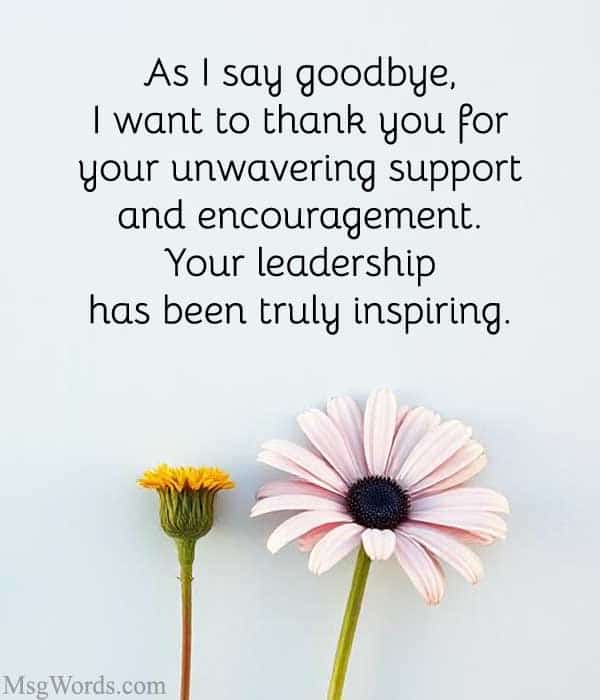 As I say goodbye, I want to thank you for your unwavering support and encouragement. Your leadership has been truly inspiring.