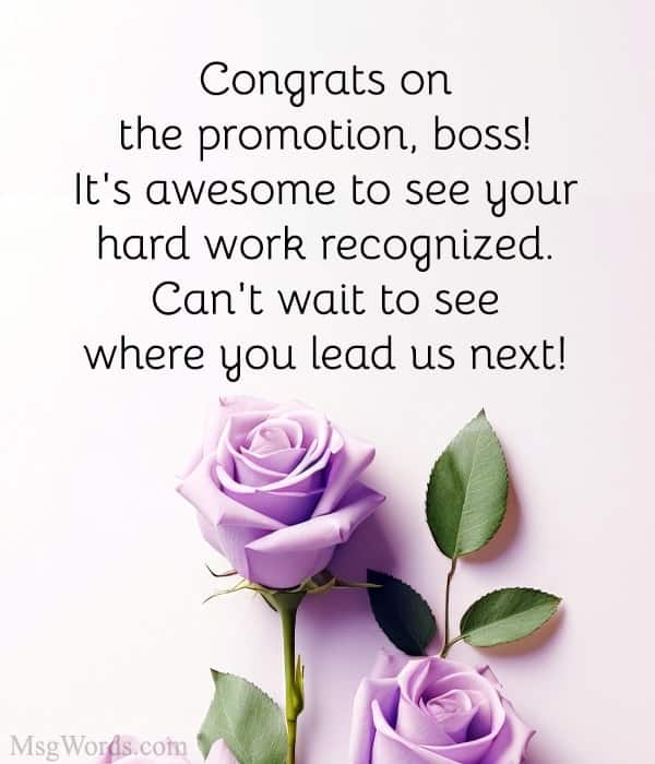 Congrats on the promotion, boss! It's awesome to see your hard work recognized. Can't wait to see where you lead us next!