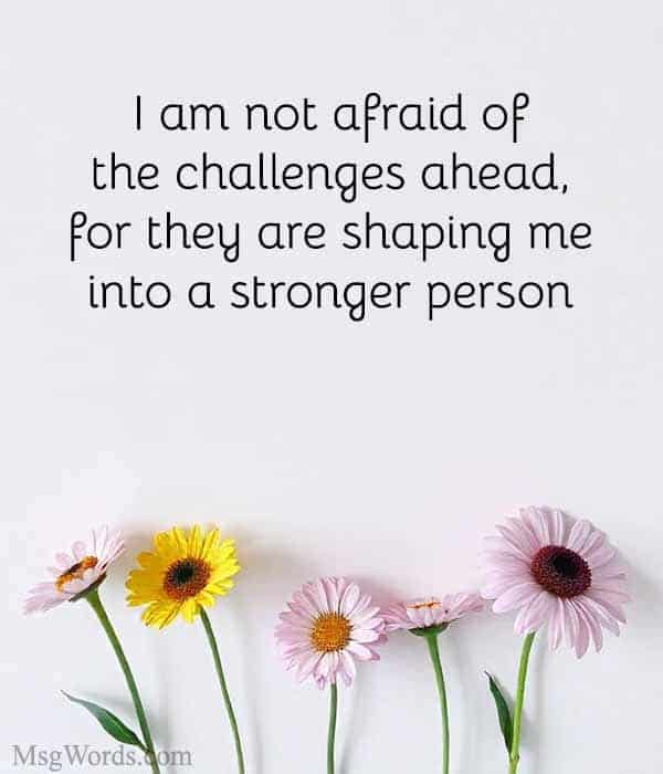 I am not afraid of the challenges ahead, for they are shaping me into a stronger person.