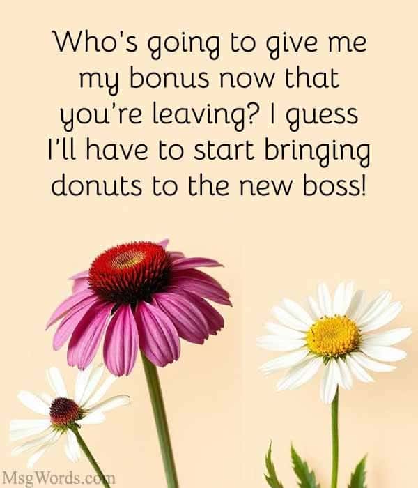Who's going to give me my bonus now that you’re leaving? I guess I’ll have to start bringing donuts to the new boss!