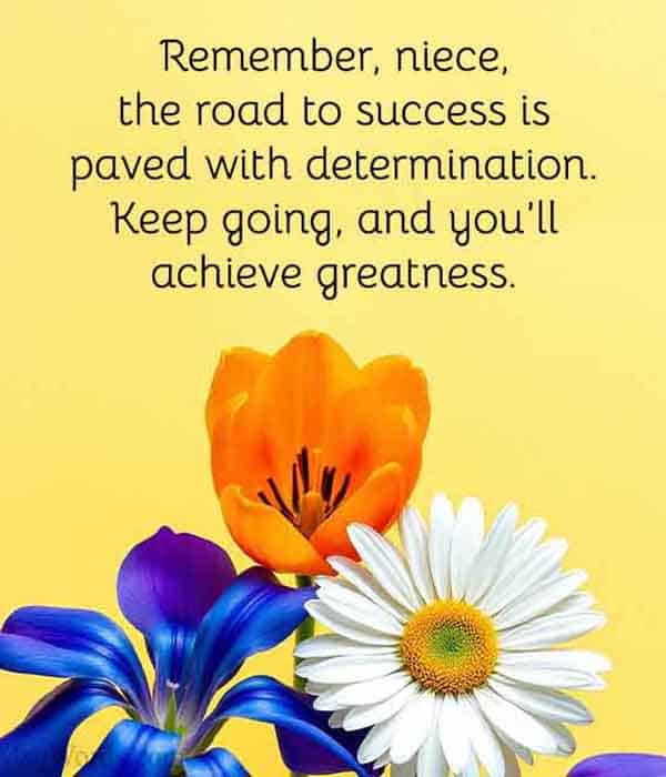Remember, niece, the road to success is paved with determination. Keep going, and you’ll achieve greatness.