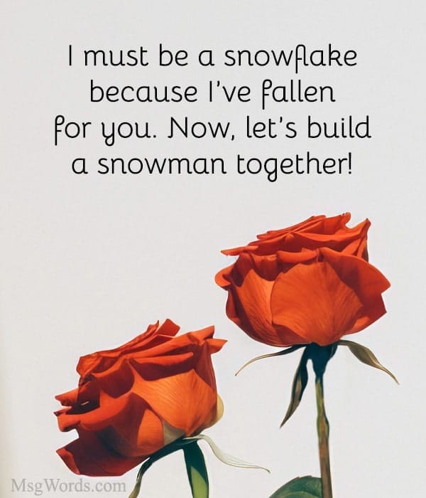 I must be a snowflake because I’ve fallen for you. Now, let’s build a snowman together!