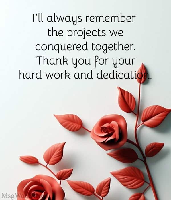 I’ll always remember the projects we conquered together. Thank you for your hard work and dedication.