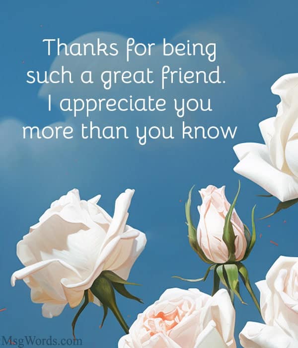 Thanks for being such a great friend. I appreciate you more than you know.