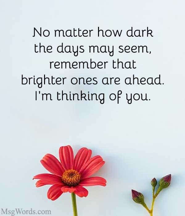 No matter how dark the days may seem, remember that brighter ones are ahead. I'm thinking of you.