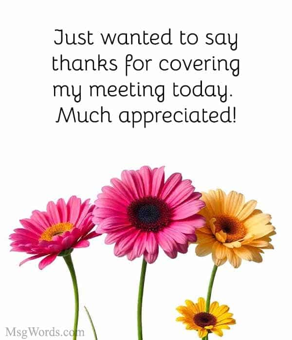 Just wanted to say thanks for covering my meeting today. Much appreciated!