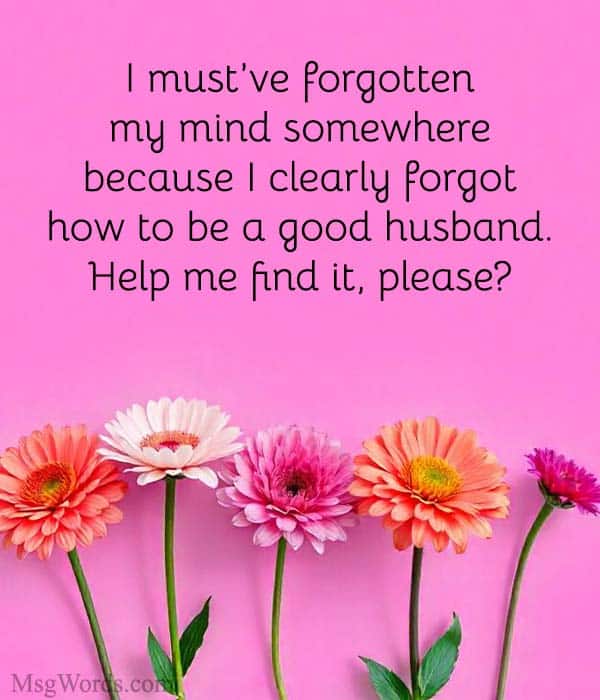 I must’ve forgotten my mind somewhere because I clearly forgot how to be a good husband. Help me find it, please?