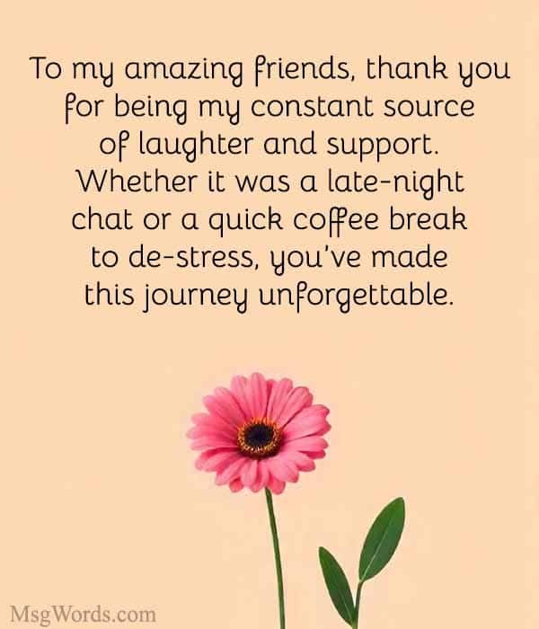 To my amazing friends, thank you for being my constant source of laughter and support. Whether it was a late-night chat or a quick coffee break to de-stress, you’ve made this journey unforgettable.