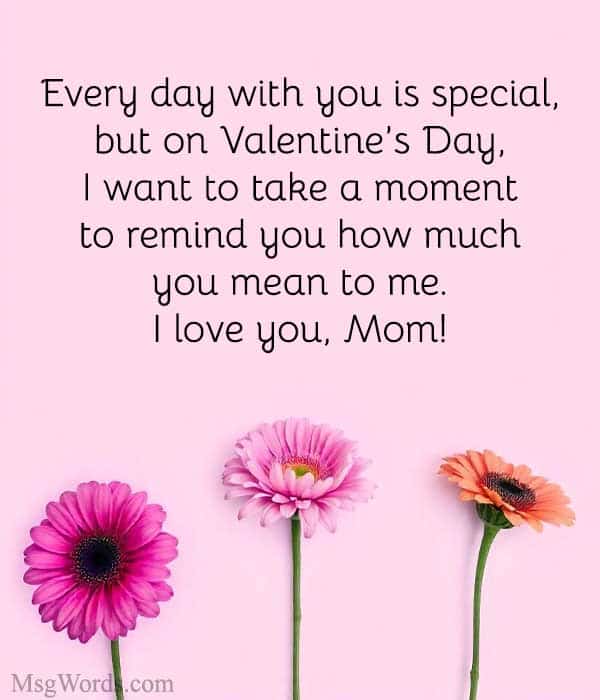 Every day with you is special, but on Valentine’s Day, I want to take a moment to remind you how much you mean to me. I love you, Mom!