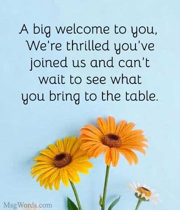 A big welcome to you, [Name]! We’re thrilled you’ve joined us and can’t wait to see what you bring to the table.