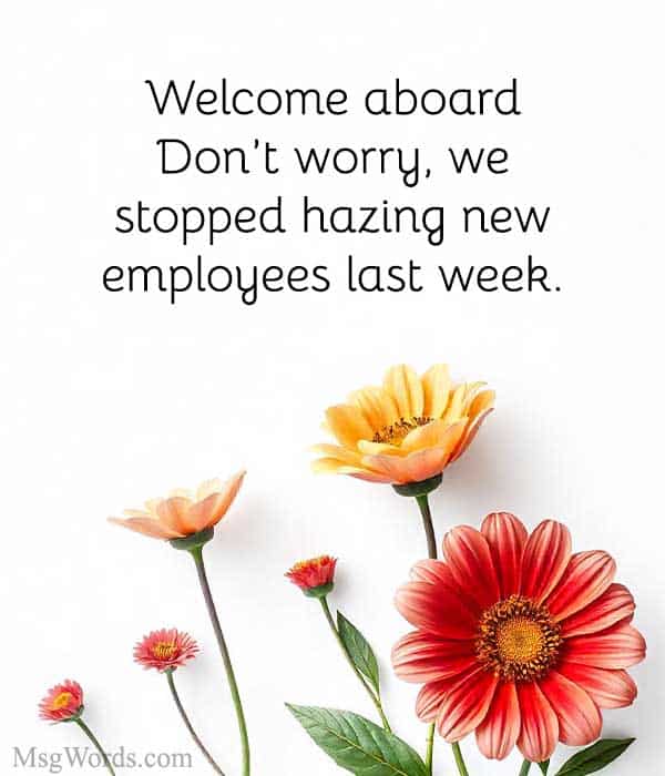 Welcome aboard! Don’t worry, we stopped hazing new employees last week.