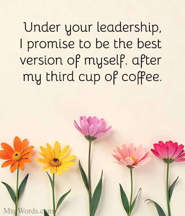 Under your leadership, I promise to be the best version of myself… after my third cup of coffee.