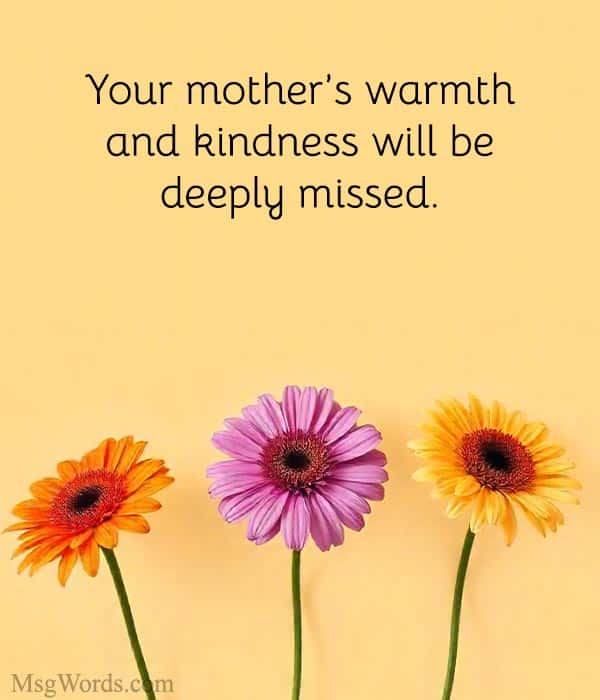 Your mother’s warmth and kindness will be deeply missed.