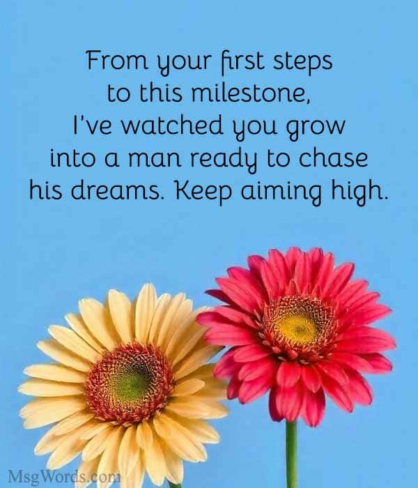 From your first steps to this milestone, I’ve watched you grow into a man ready to chase his dreams. Keep aiming high.