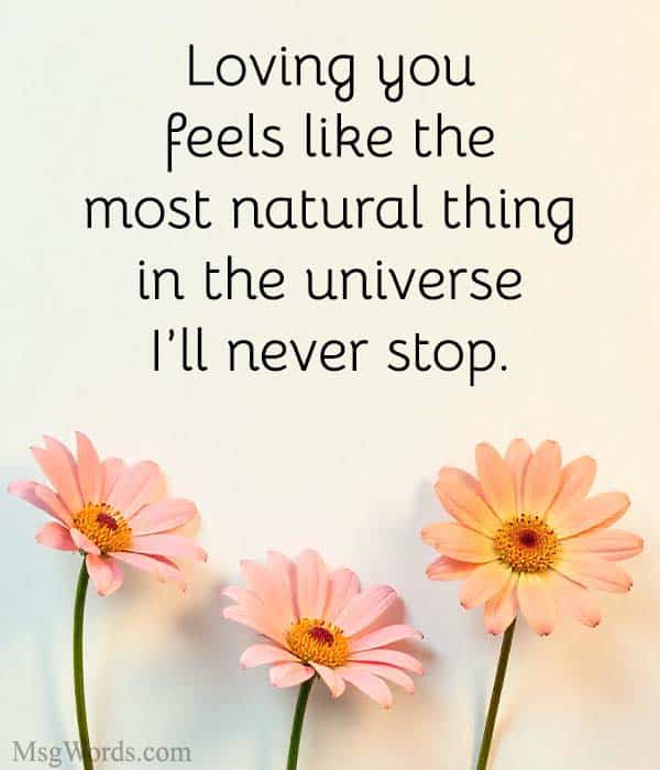 Loving you feels like the most natural thing in the universe; I’ll never stop.