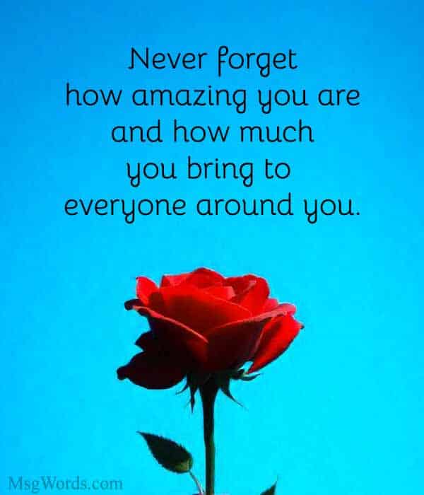 Never forget how amazing you are and how much you bring to everyone around you.