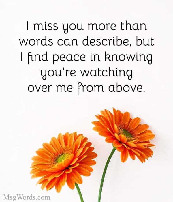 I miss you more than words can describe, but I find peace in knowing you’re watching over me from above.