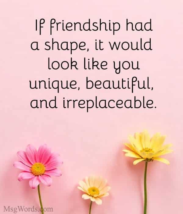 If friendship had a shape, it would look like you; unique, beautiful, and irreplaceable.