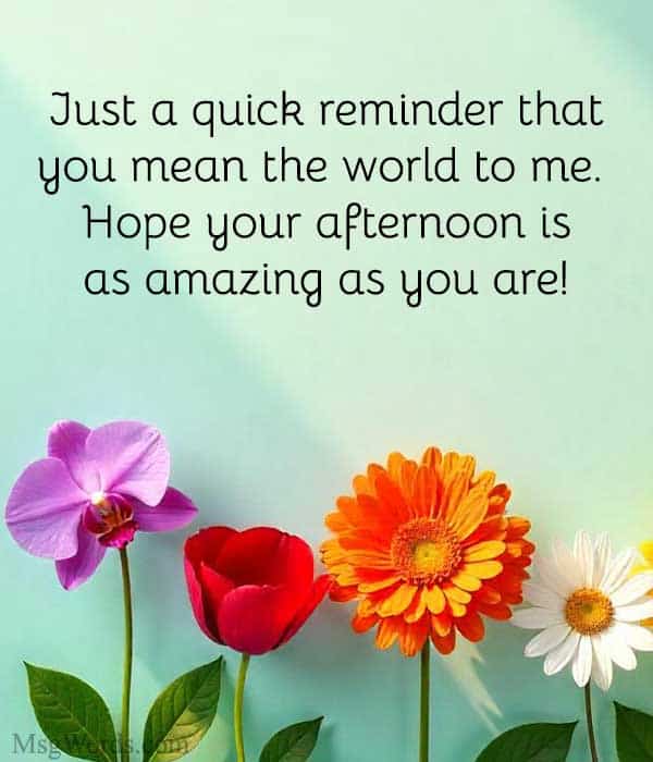 Just a quick reminder that you mean the world to me. Hope your afternoon is as amazing as you are!