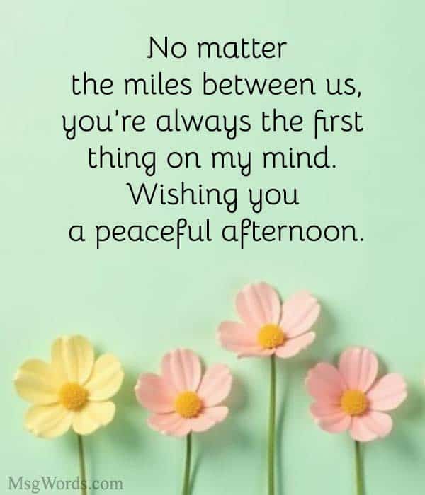 No matter the miles between us, you’re always the first thing on my mind. Wishing you a peaceful afternoon.
