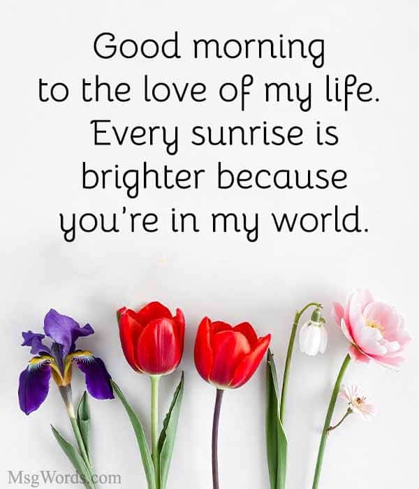 Good morning to the love of my life. Every sunrise is brighter because you’re in my world.