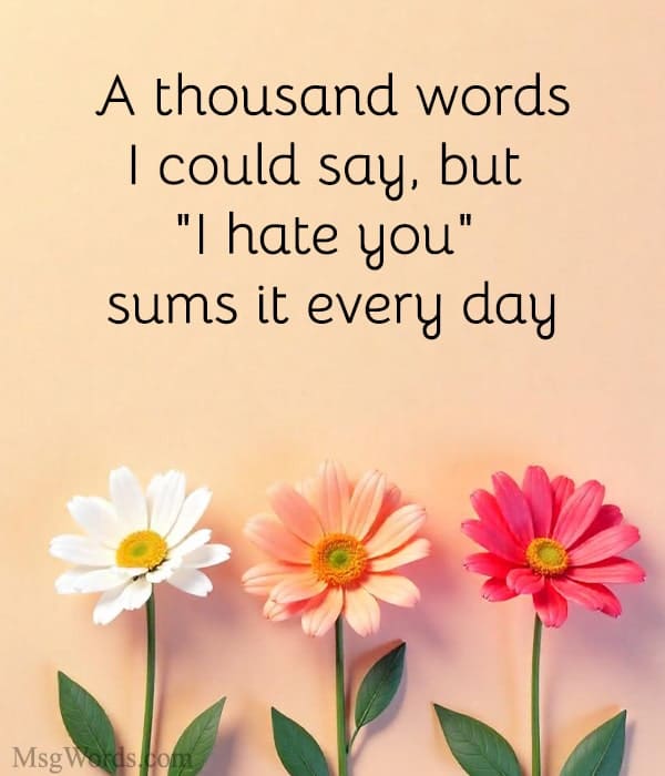 A thousand words I could say, but "I hate you" sums it every day.
