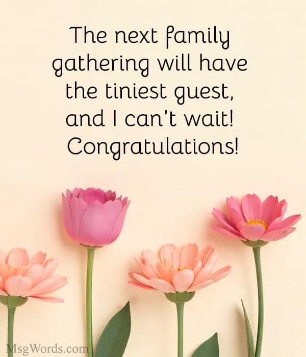 The next family gathering will have the tiniest guest, and I can’t wait! Congratulations!