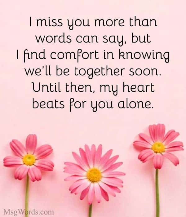 I miss you more than words can say, but I find comfort in knowing we’ll be together soon. Until then, my heart beats for you alone.