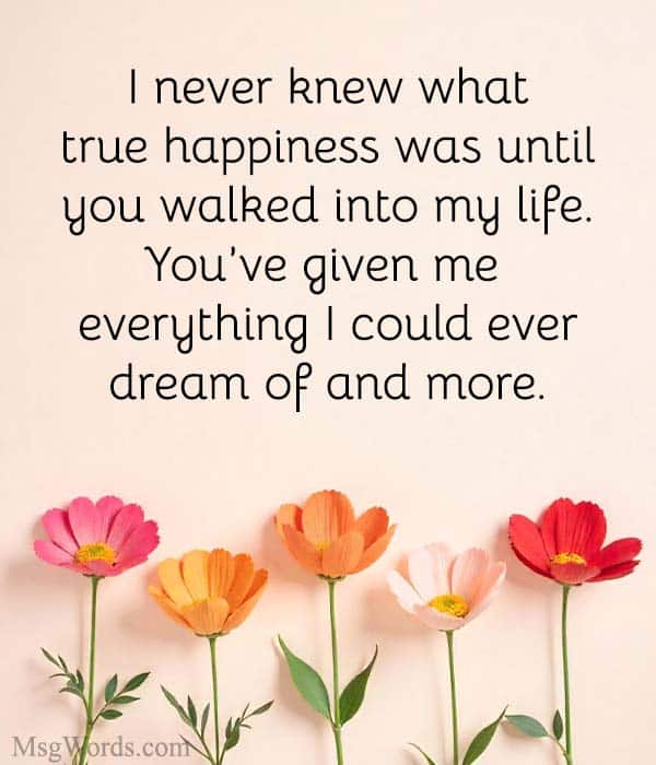 I never knew what true happiness was until you walked into my life. You’ve given me everything I could ever dream of and more.