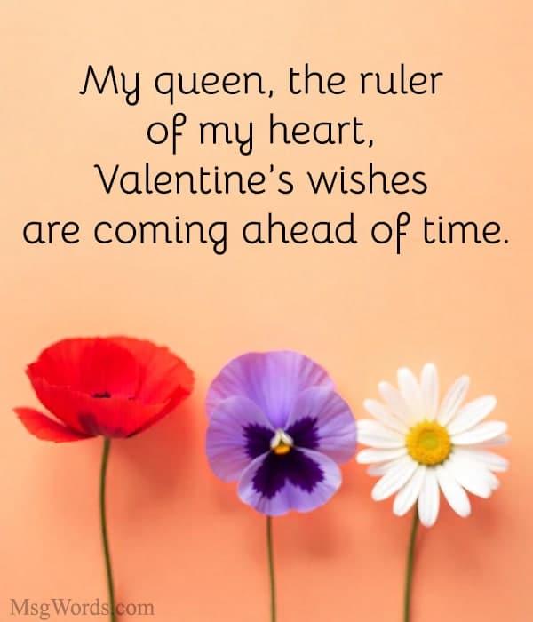 My queen, the ruler of my heart, Valentine’s wishes are coming ahead of time.