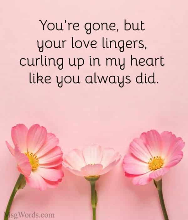 You’re gone, but your love lingers, curling up in my heart like you always did.