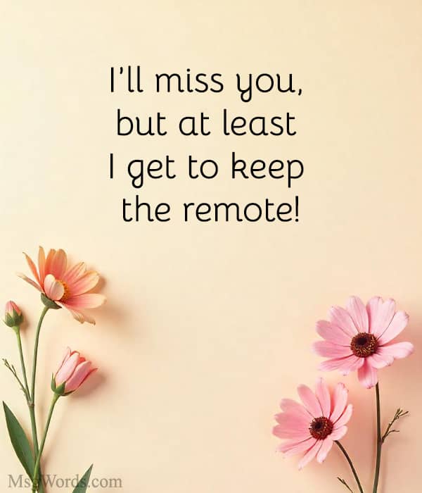 I’ll miss you, but at least I get to keep the remote!