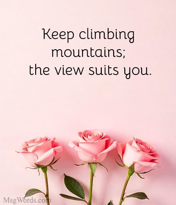 Keep climbing mountains; the view suits you.