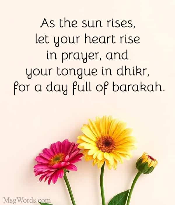 As the sun rises, let your heart rise in prayer, and your tongue in dhikr, for a day full of barakah.