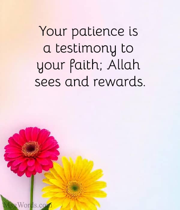 Your patience is a testimony to your faith; Allah sees and rewards.