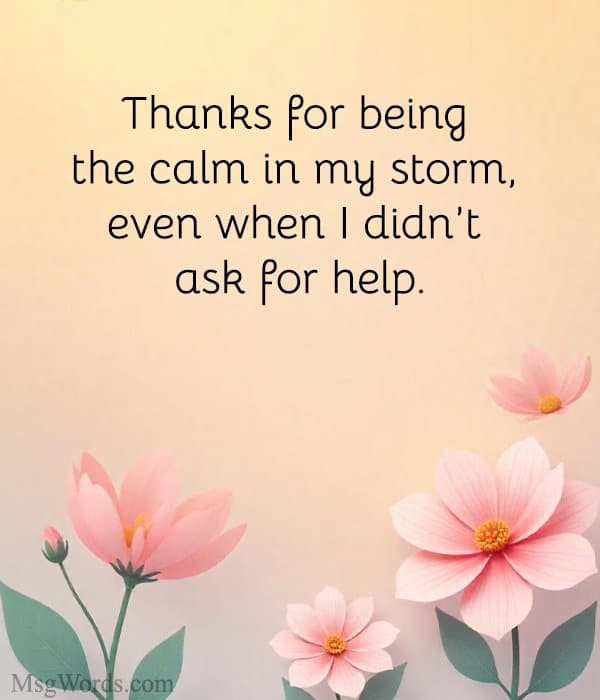 Thanks for being the calm in my storm, even when I didn’t ask for help.