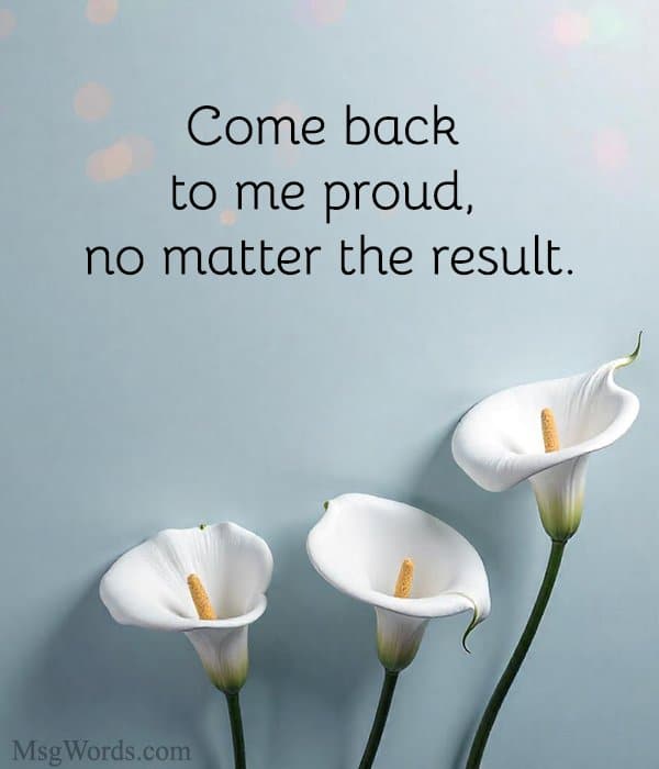 Come back to me proud, no matter the result.