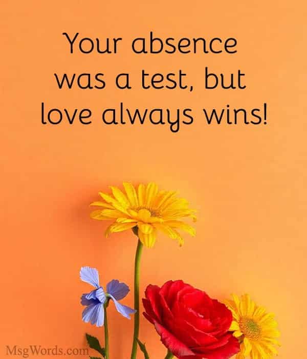 Your absence was a test, but love always wins!