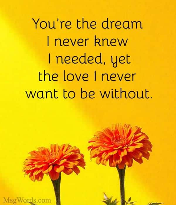 You’re the dream I never knew I needed, yet the love I never want to be without.