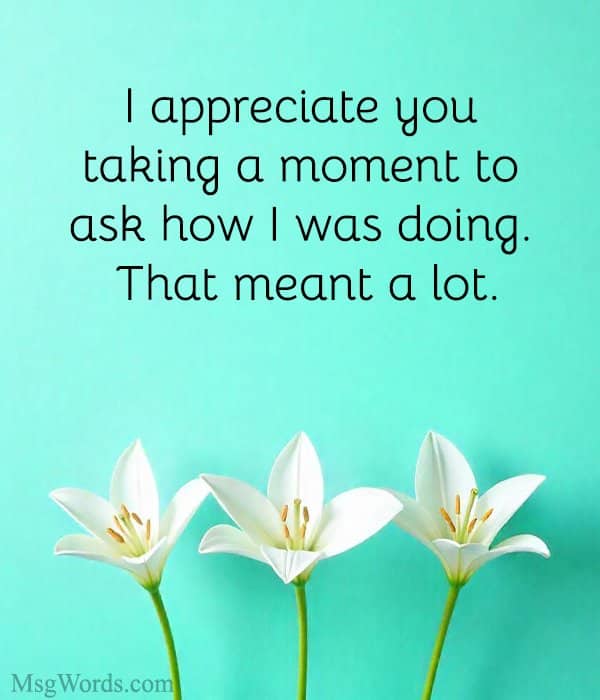 I appreciate you taking a moment to ask how I was doing. That meant a lot.