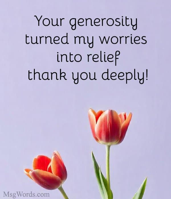 Your generosity turned my worries into relief; thank you deeply!