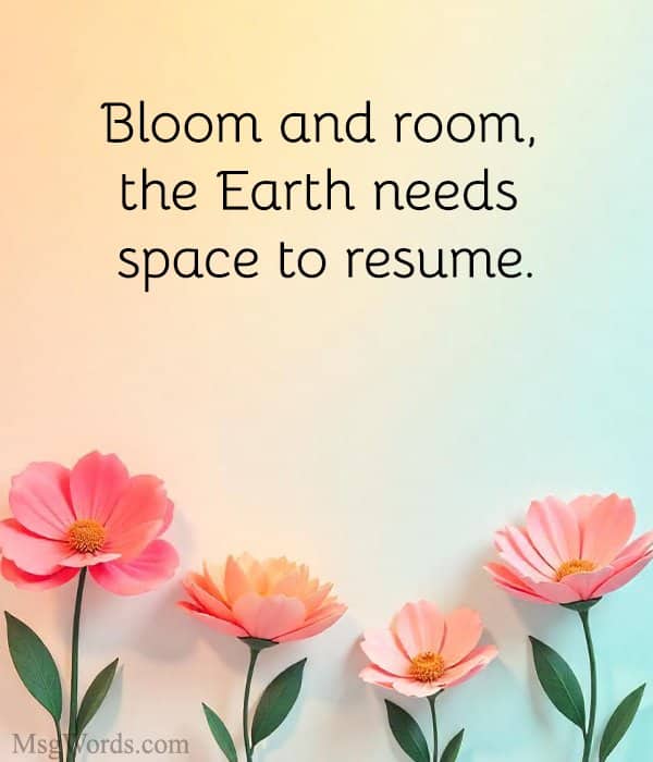 Bloom and room, the Earth needs space to resume.