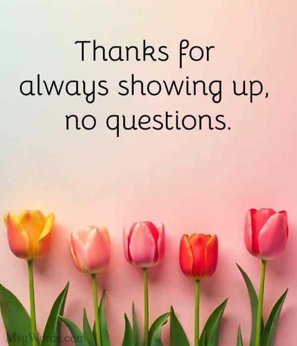 Thanks for always showing up, no questions.