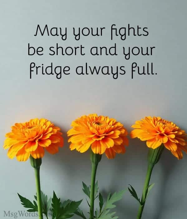 May your fights be short and your fridge always full.