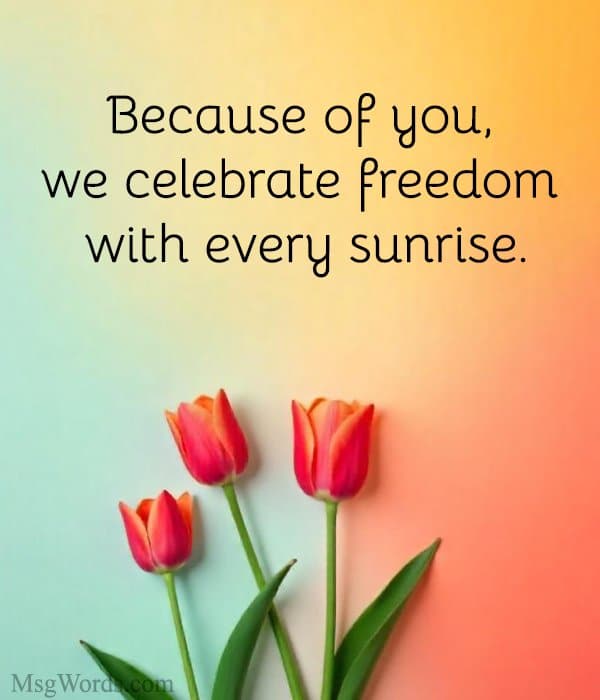 Because of you, we celebrate freedom with every sunrise.