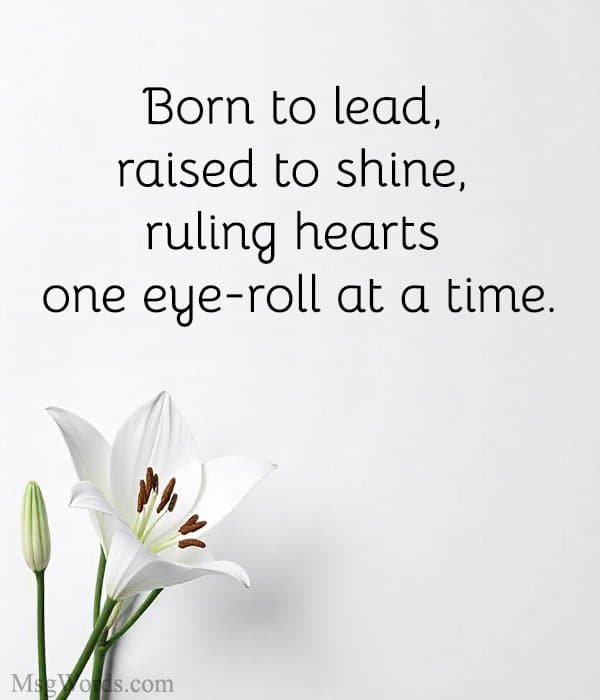 Born to lead, raised to shine, ruling hearts one eye-roll at a time.