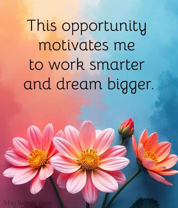 This opportunity motivates me to work smarter and dream bigger.